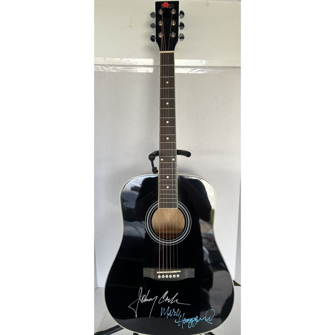 Johnny Cash and Merle Haggard full size acoustic guitar signed with proof