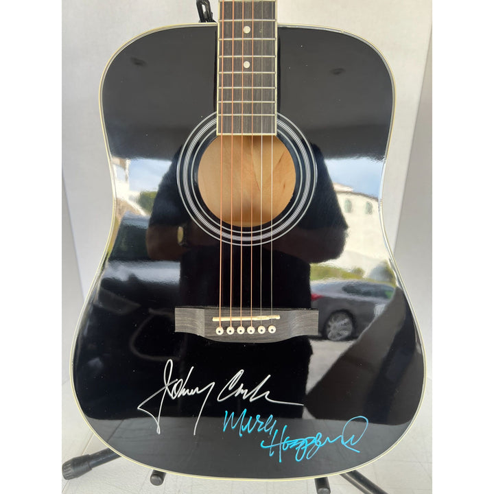 Johnny Cash and Merle Haggard full size acoustic guitar signed with proof