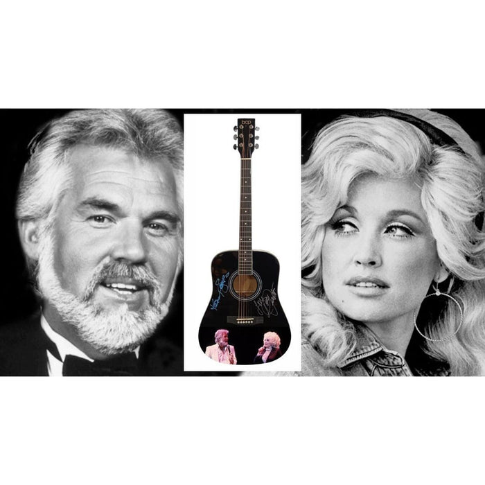 Dolly Parton and Kenny Rogers full size acoustic guitar signed with proof