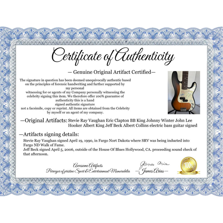 Stevie Ray Vaughan Eric Clapton BB King Johnny Winter John Lee Hooker Albert King Jeff Beck Albert Collins electric bass guitar signed