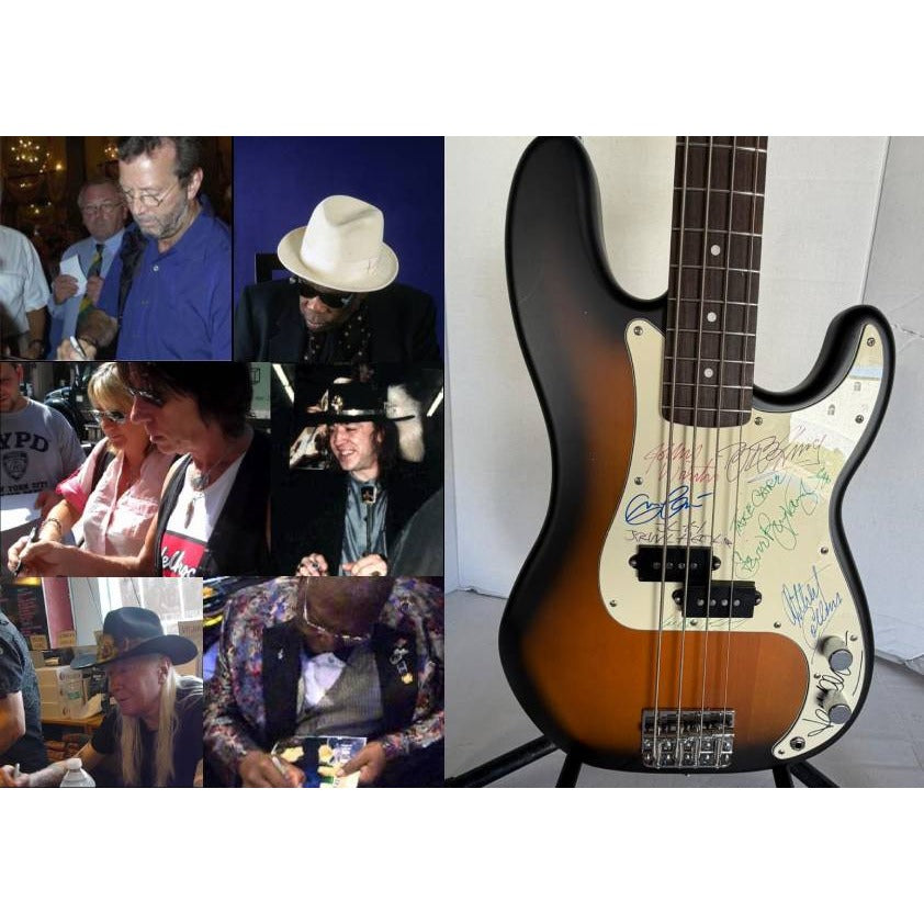 Stevie Ray Vaughan Eric Clapton BB King Johnny Winter John Lee Hooker Albert King Jeff Beck Albert Collins electric bass guitar signed