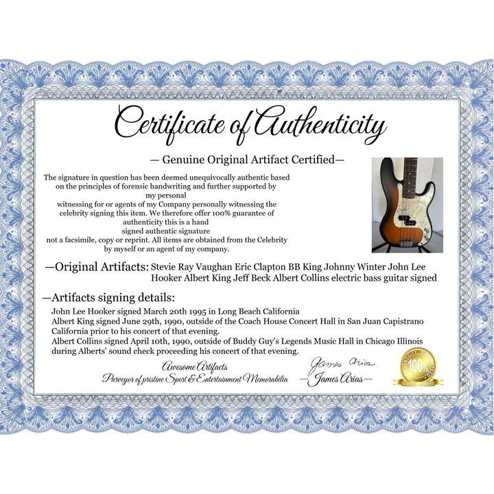 Stevie Ray Vaughan Eric Clapton BB King Johnny Winter John Lee Hooker Albert King Jeff Beck Albert Collins electric bass guitar signed