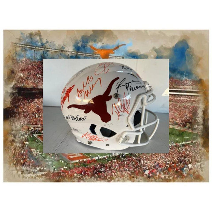 Texas Longhorns all time greats (21) Earl Campbell, Vince Young, Ricky Williams authentic game model Schutt speed helmet signed with proof