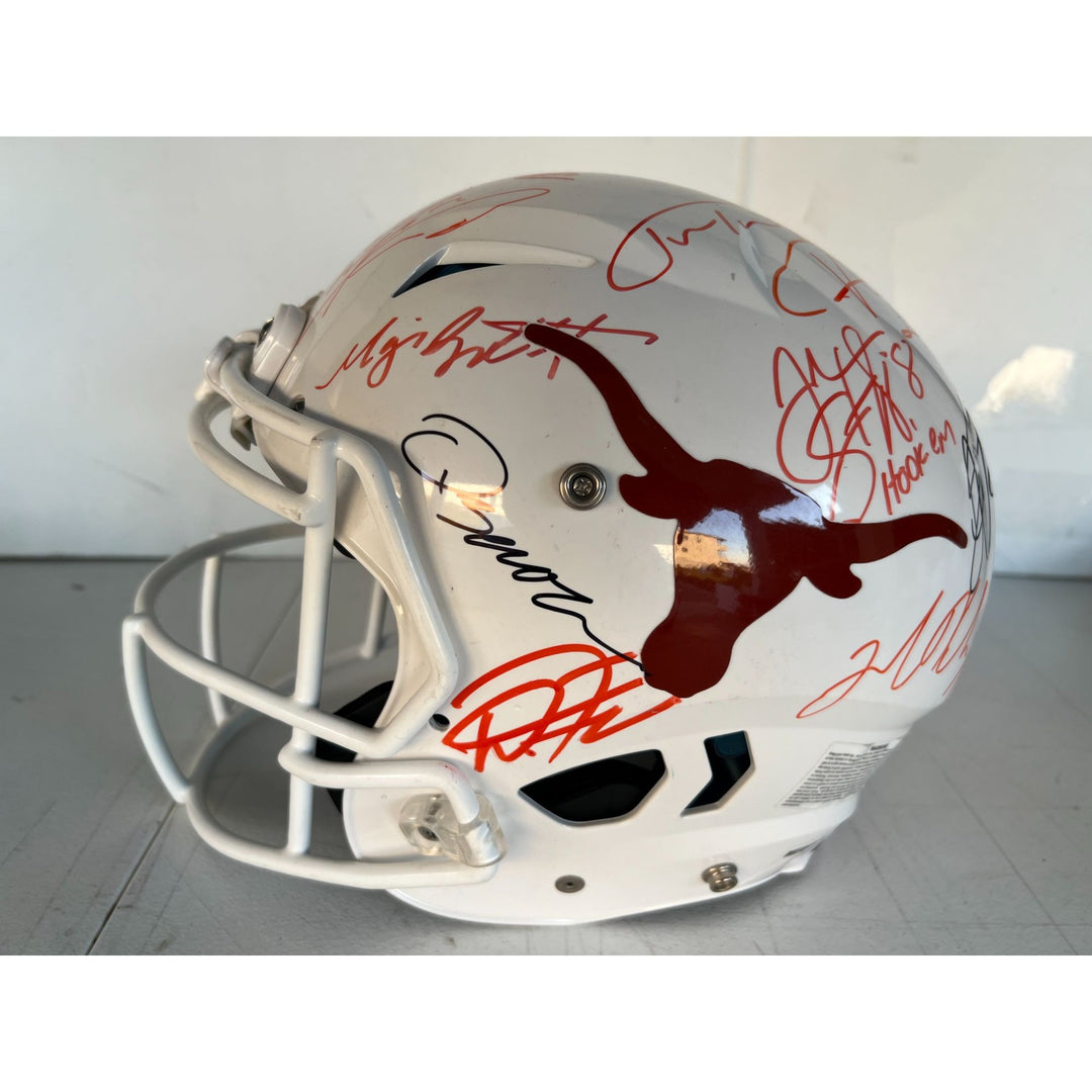 Texas Longhorns all time greats (21) Earl Campbell, Vince Young, Ricky Williams authentic game model Schutt speed helmet signed with proof