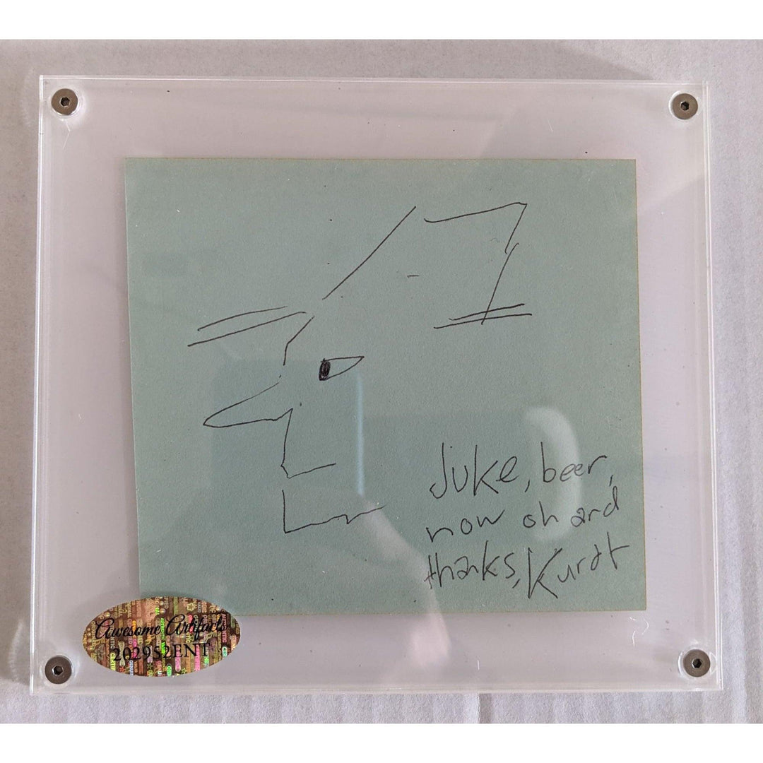 Kurt Cobain Nirvana vintage autograph book page signed with sketch