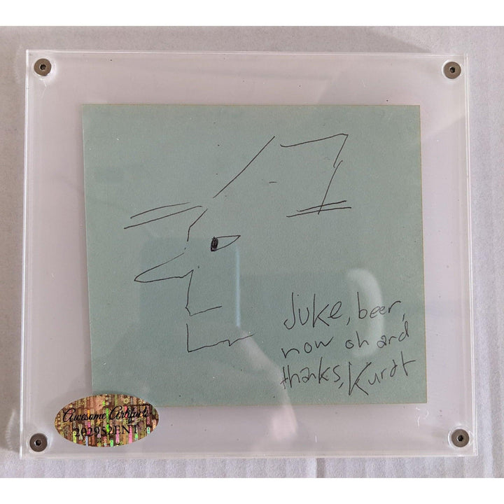 Kurt Cobain Nirvana vintage autograph book page signed with sketch