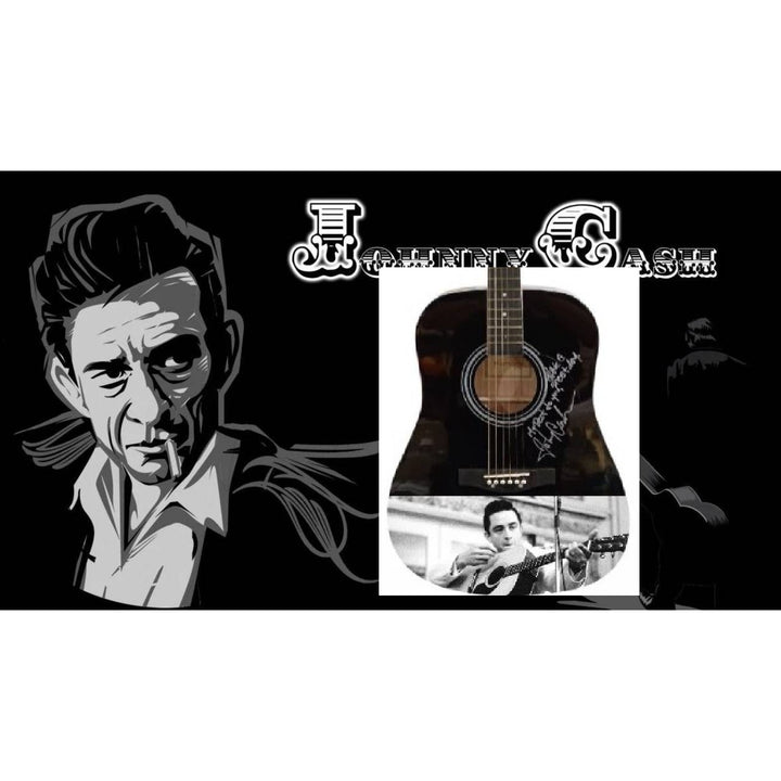 Johnny C@sh "The Man in Black" full size acoustic guitar signed with proof and inscription