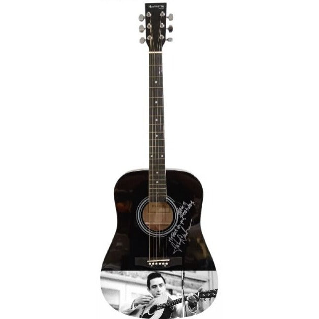Johnny C@sh "The Man in Black" full size acoustic guitar signed with proof and inscription