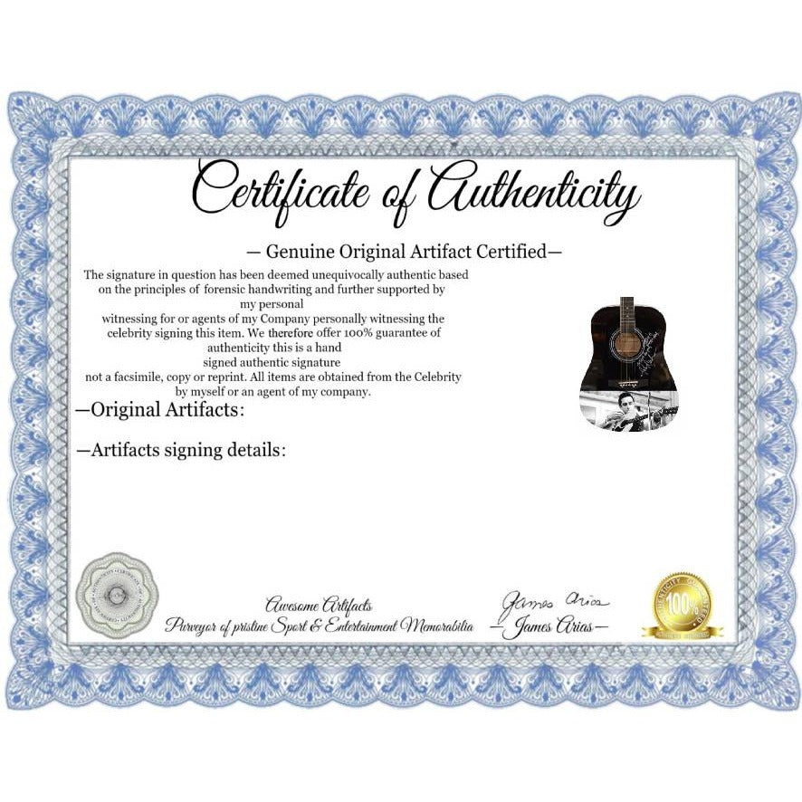 Johnny C@sh "The Man in Black" full size acoustic guitar signed with proof and inscription