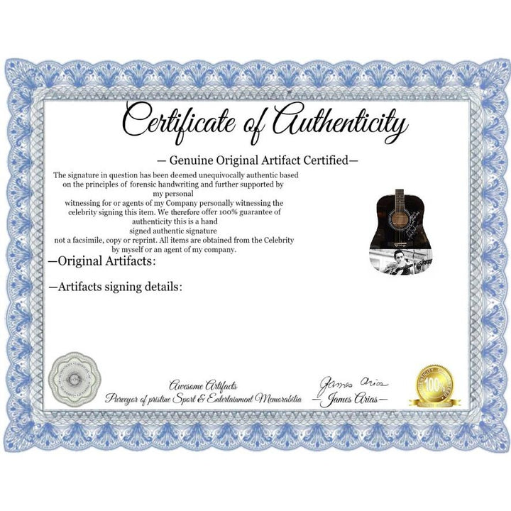 Johnny C@sh "The Man in Black" full size acoustic guitar signed with proof and inscription