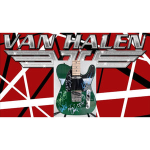 Van Halen green telecaster electric guitar Eddie & Alex Van Halen, Michael Anthony, David Lee Roth Sammy Hagar signed with proof