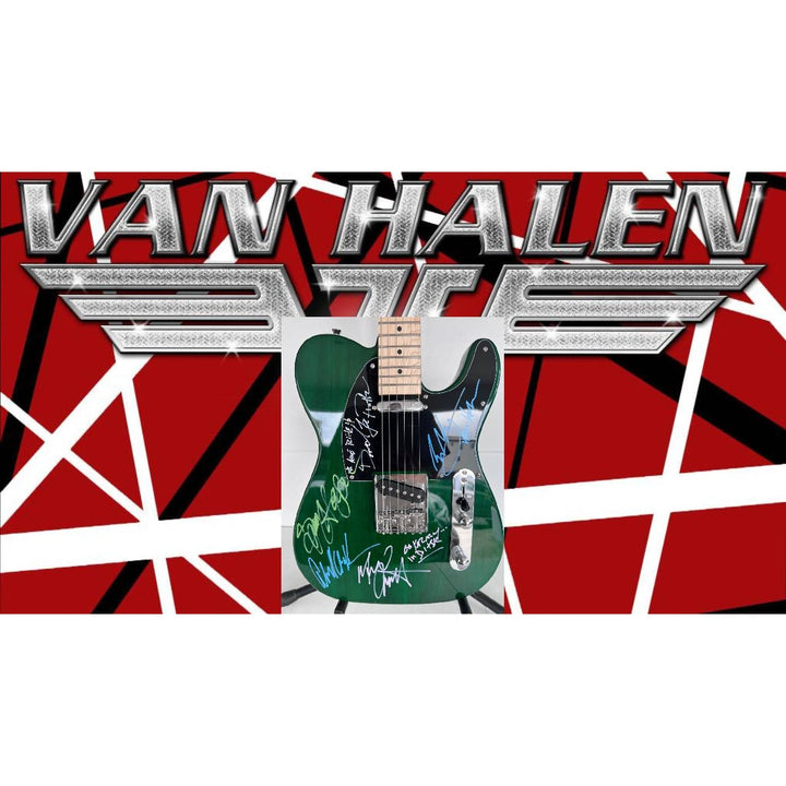 Van Halen green telecaster electric guitar Eddie & Alex Van Halen, Michael Anthony, David Lee Roth Sammy Hagar signed with proof.