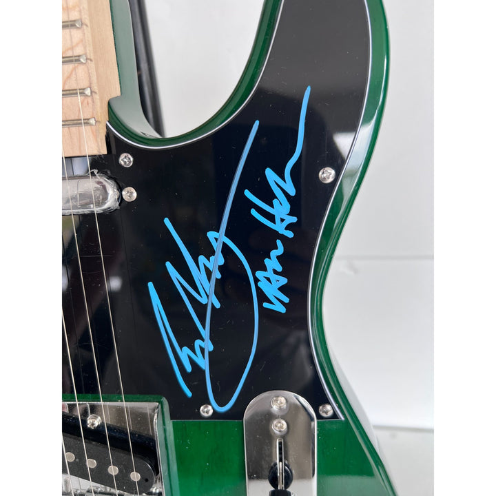 Van Halen green telecaster electric guitar Eddie & Alex Van Halen, Michael Anthony, David Lee Roth Sammy Hagar signed with proof.