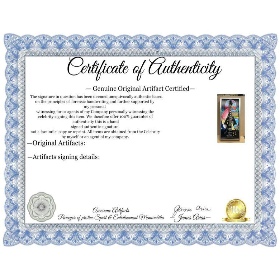 21x44 framed Pink Floyd Roger Waters David Gilmour Richard Wright Nick Mason vintage black les paul electric guitar signed with proof.