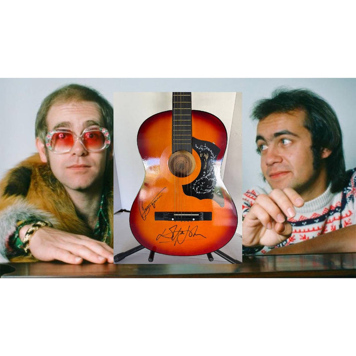 Bernie Taupin and Elton John vintage acoustic guitar signed with proof