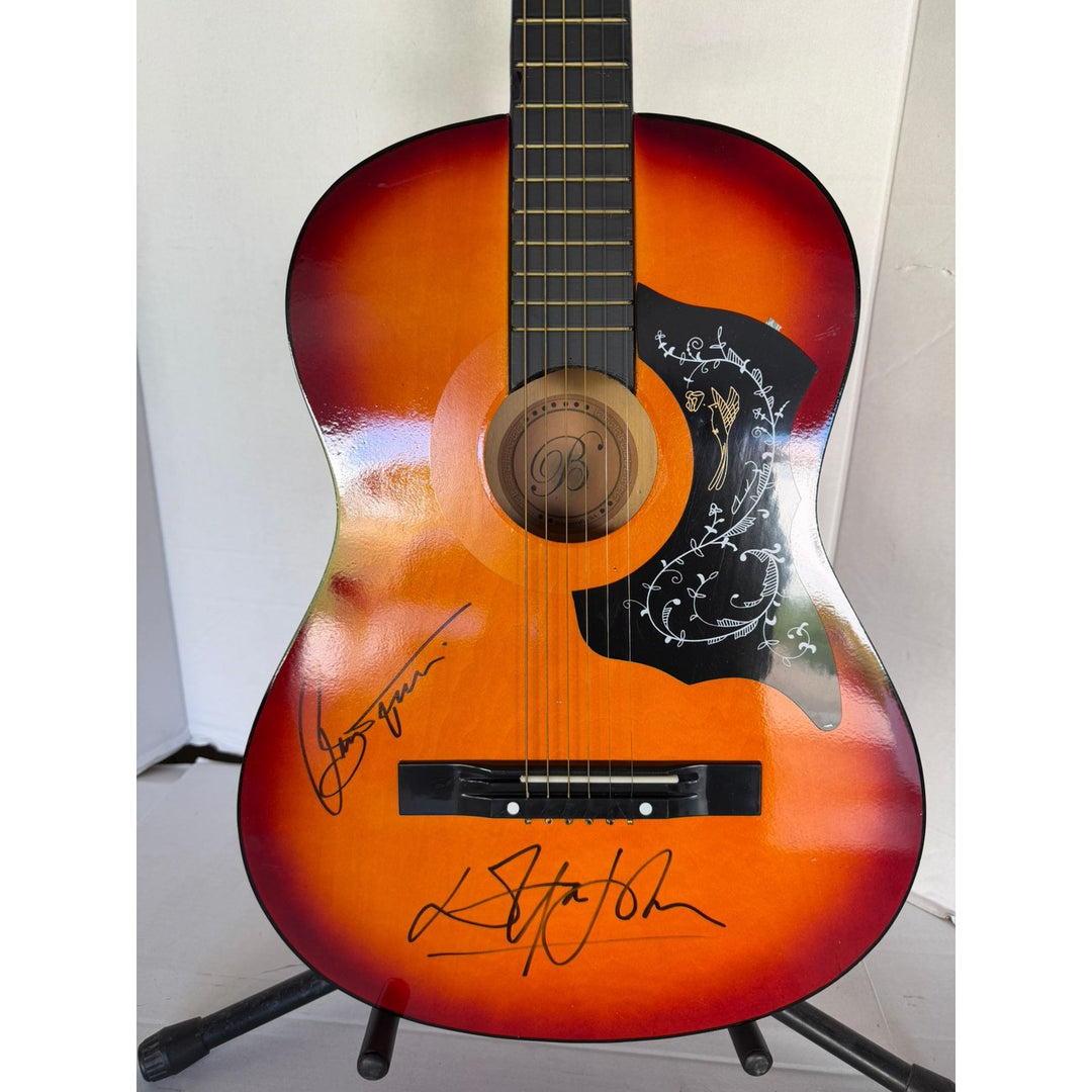 Bernie Taupin and Elton John vintage acoustic guitar signed with proof
