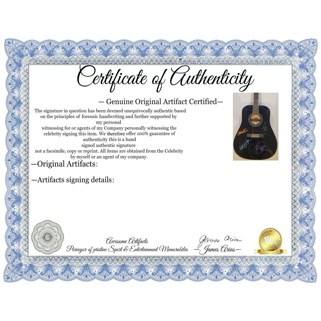 Duran Duran Simon Le Bon Nick Rhodes John and Andy Taylor full size acoustic guitar signed with proof.