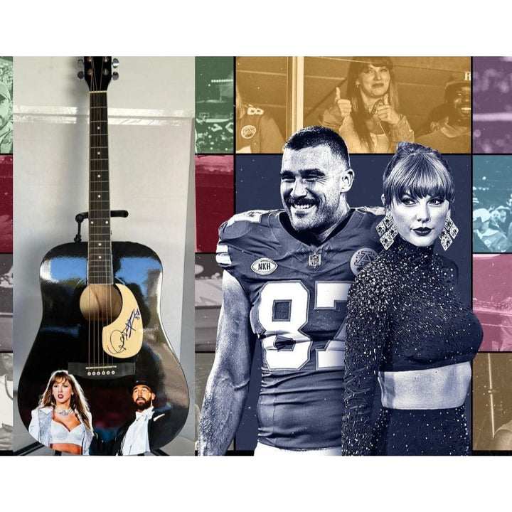 Taylor Swift and Travis Kelce full size acoustic guitar signed with proof