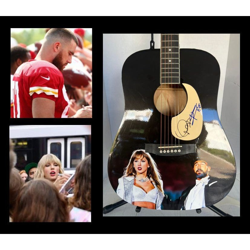 Taylor Swift and Travis Kelce full size acoustic guitar signed with proof