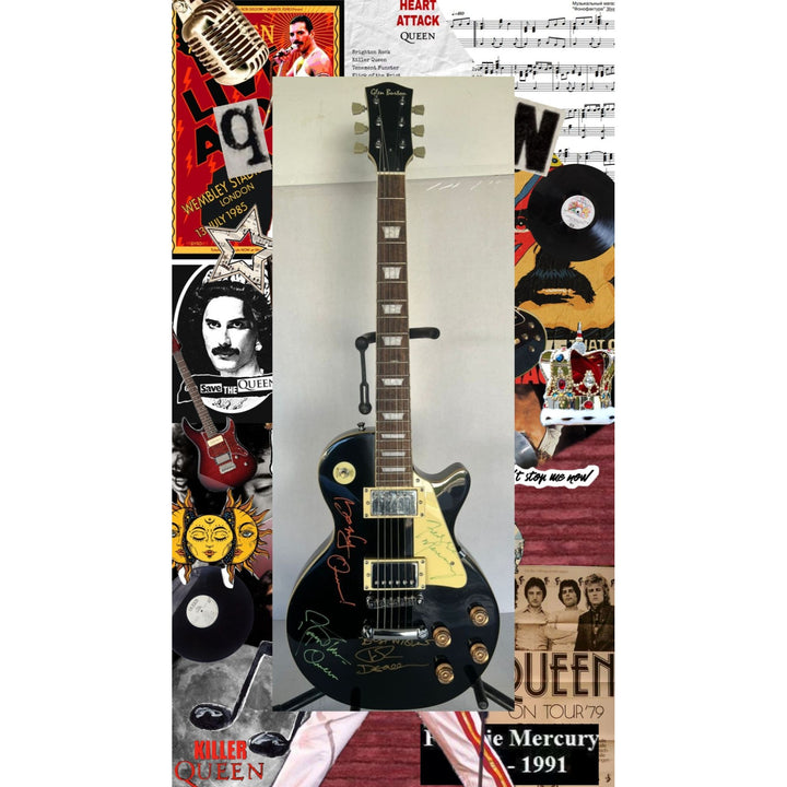 Queen Freddie Mercury Roger Taylor Brian May John Deacon vintage Les Paul signed with proof