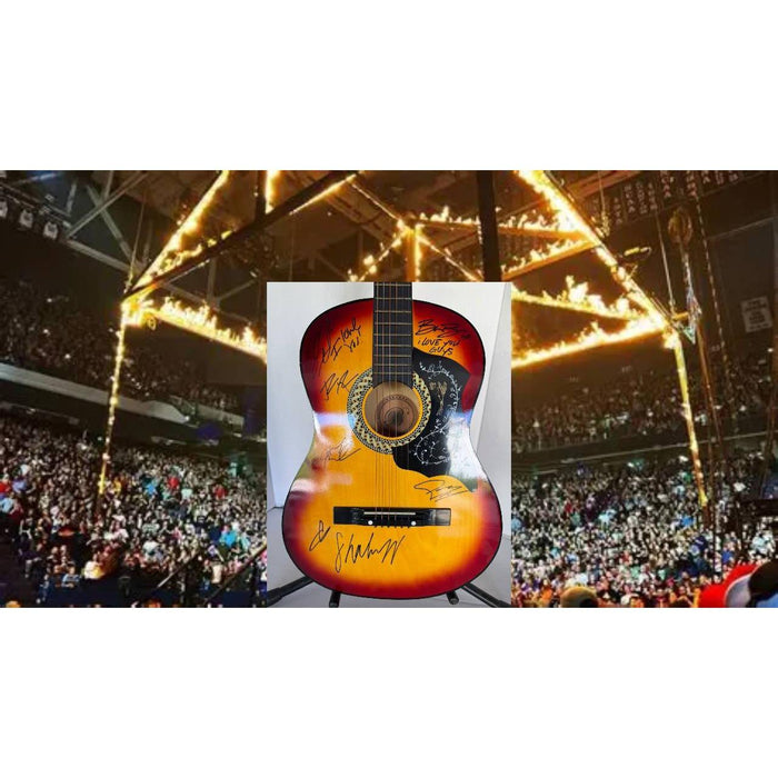 Teddy Swims Shaboozey Jelly Roll Benson Boone Post Malone vintage acoustic guitar signed with proof