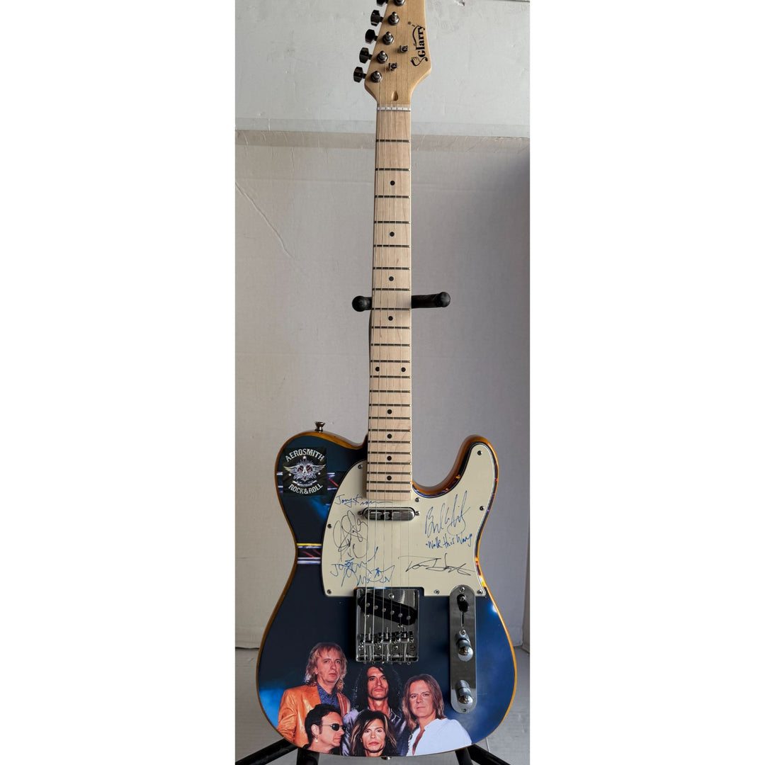 Aerosmith Steven Tyler Joe Perry Joey Kramer Brad Whitford butterscoth one of a kind telecaster electric guitar signed with proof.