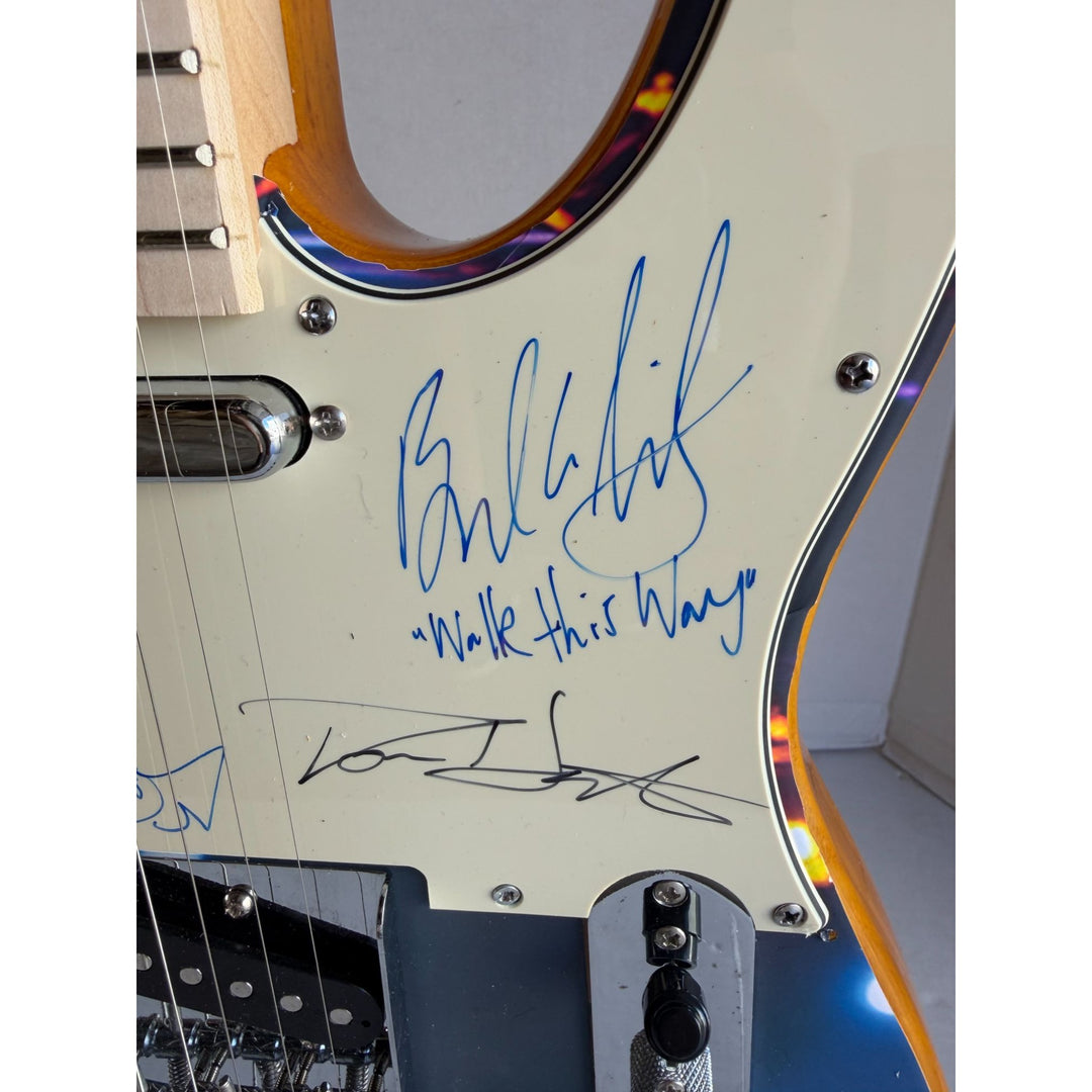 Aerosmith Steven Tyler Joe Perry Joey Kramer Brad Whitford butterscoth one of a kind telecaster electric guitar signed with proof.