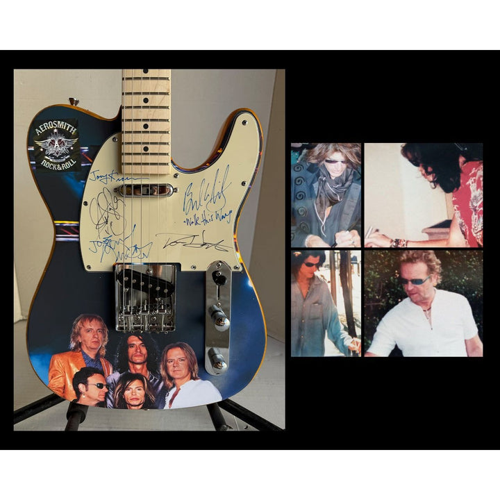 Aerosmith Steven Tyler Joe Perry Joey Kramer Brad Whitford butterscoth one of a kind telecaster electric guitar signed with proof.