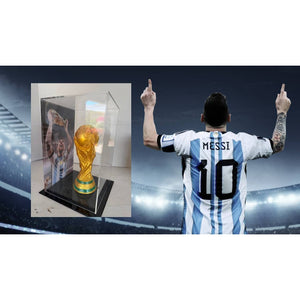 Lionel Messi 2022 World Cup Replica Trophy Resin Sculpture (14.2 inch) signed with proof