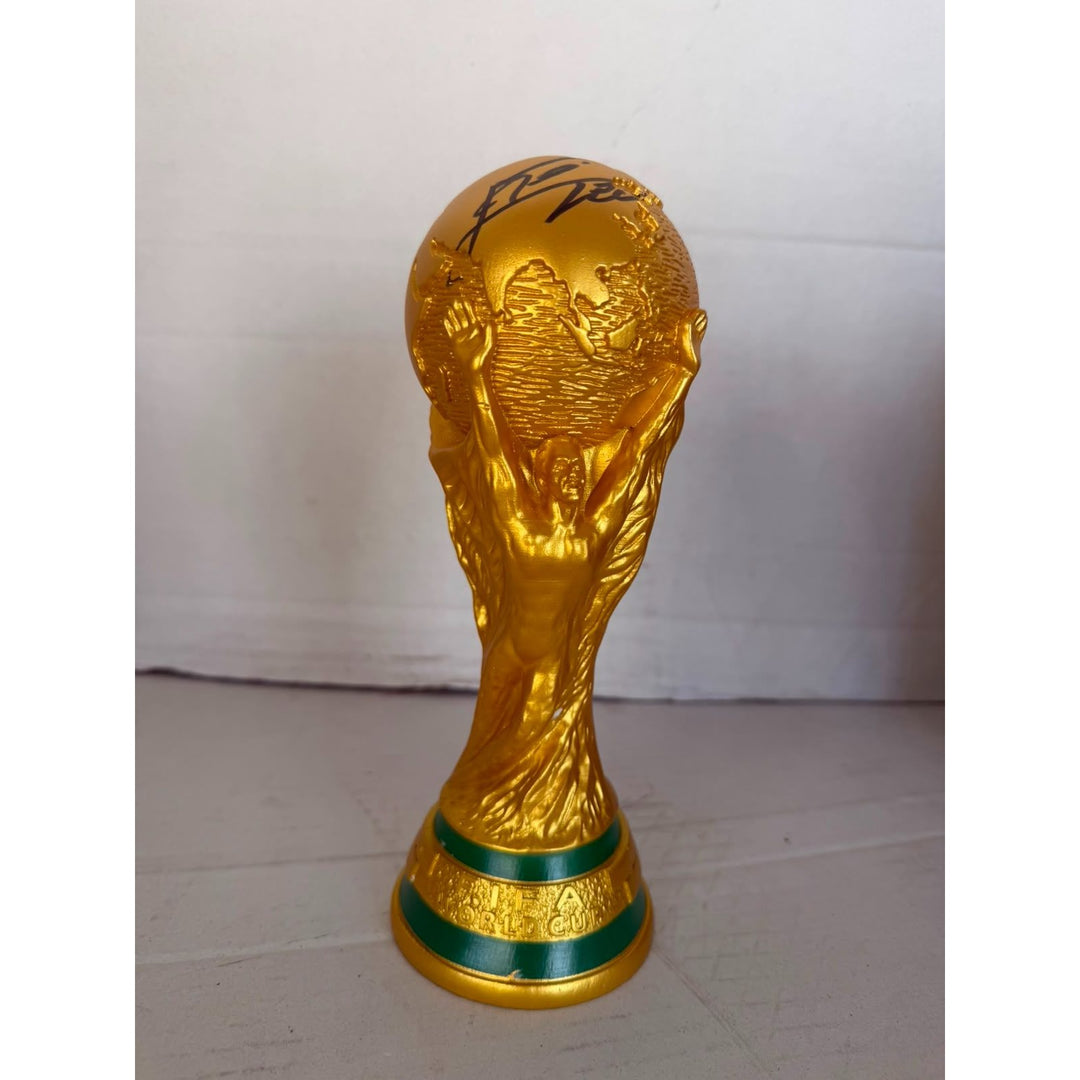 Lionel Messi 2022 World Cup Replica Trophy Resin Sculpture (14.2 inch) signed with proof.