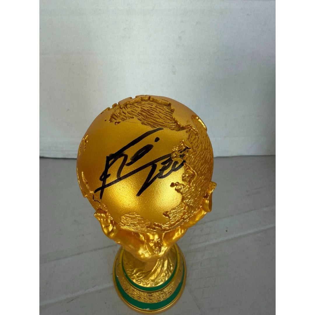 Lionel Messi 2022 World Cup Replica Trophy Resin Sculpture (14.2 inch) signed with proof.