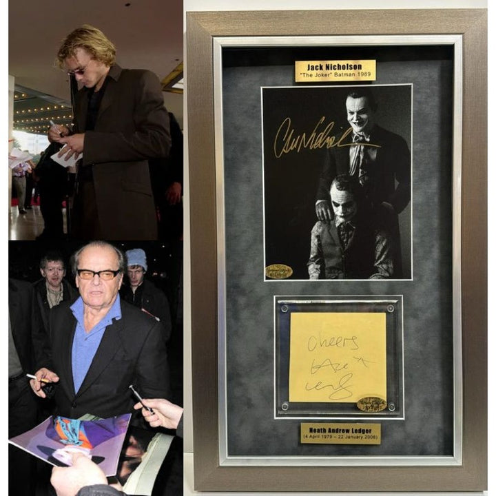 Jack Nicholson The Joker 8x10 photo signed with Heath Ledger cut signature signed and framed 15x24'' with proof