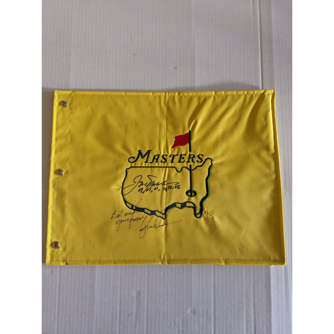 Jack Nicklaus & Tiger Woods Masters golf tournament embroidered golf pin flag signed with proof