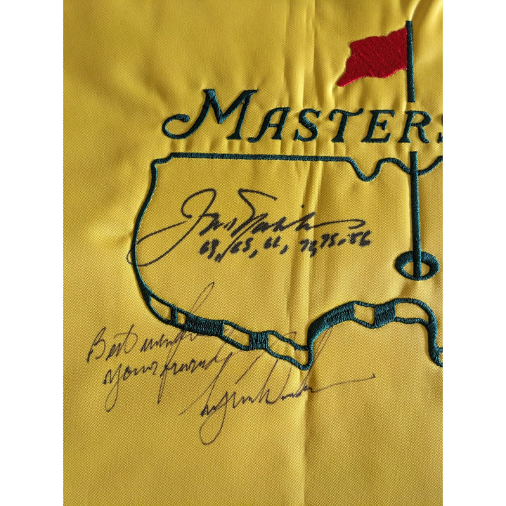Jack Nicklaus & Tiger Woods Masters golf tournament embroidered golf pin flag signed with proof