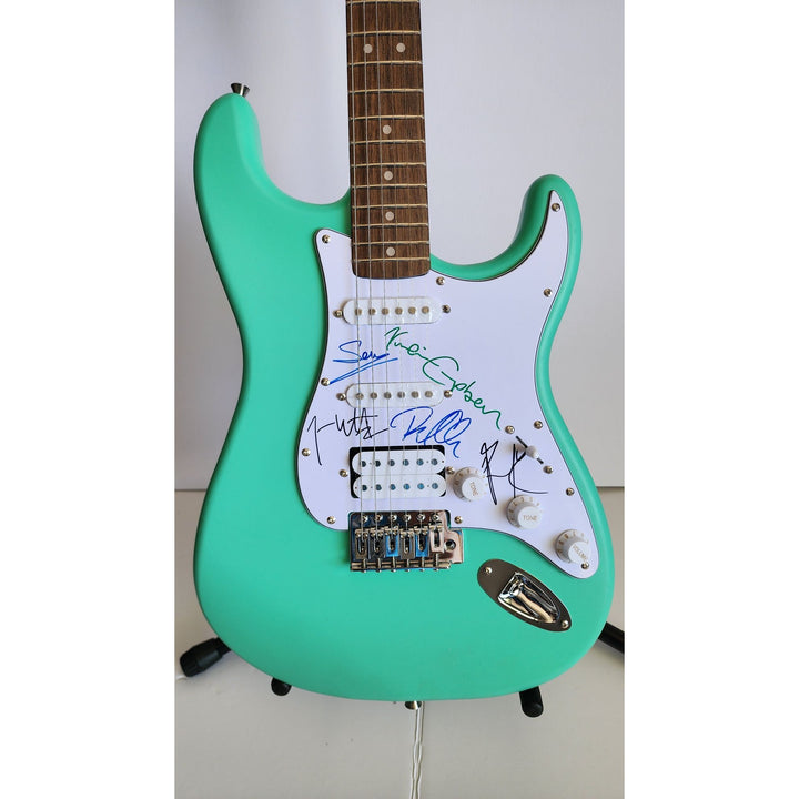 Def Leppard Phil Collen, Vivian Campbell, Joe Elliott, Rick Savage, Rick Allen Fender Stratocaster electric guitar signed with proof