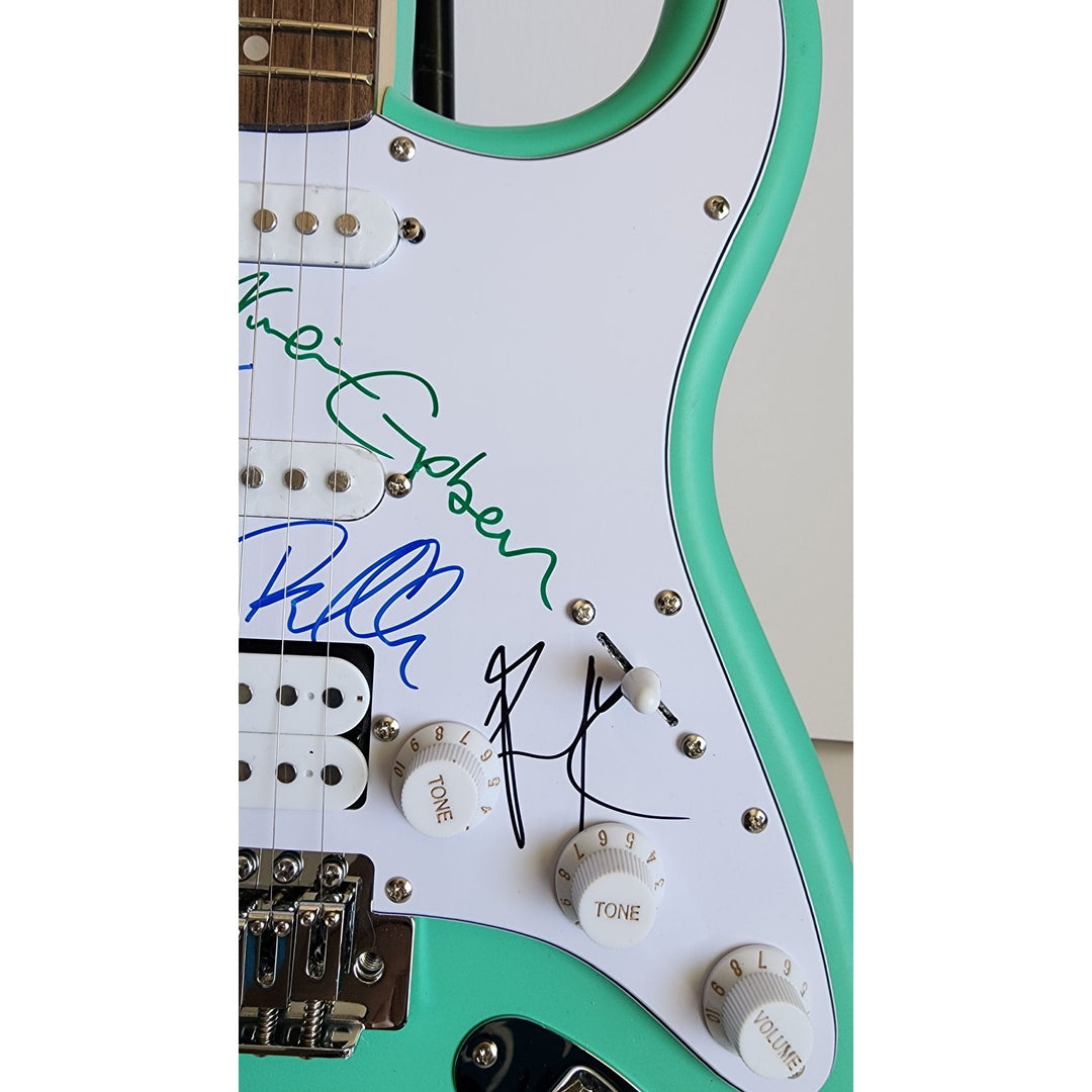 Def Leppard Phil Collen, Vivian Campbell, Joe Elliott, Rick Savage, Rick Allen Fender Stratocaster electric guitar signed with proof