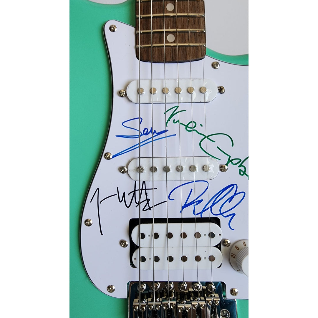 Def Leppard Phil Collen, Vivian Campbell, Joe Elliott, Rick Savage, Rick Allen Fender Stratocaster electric guitar signed with proof