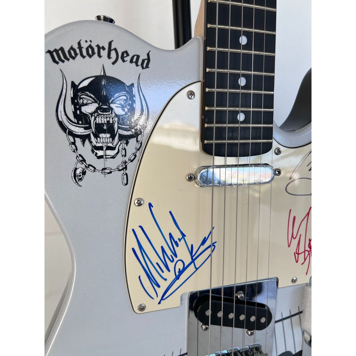 Lemmy Kilmister, guitarist Larry Wallis and drummer Lucas Fox Motörhead "One of a Kind" telecaster full size electric guitar signed.
