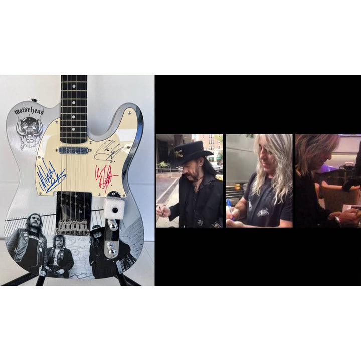 Lemmy Kilmister, guitarist Larry Wallis and drummer Lucas Fox Motörhead "One of a Kind" telecaster full size electric guitar signed.