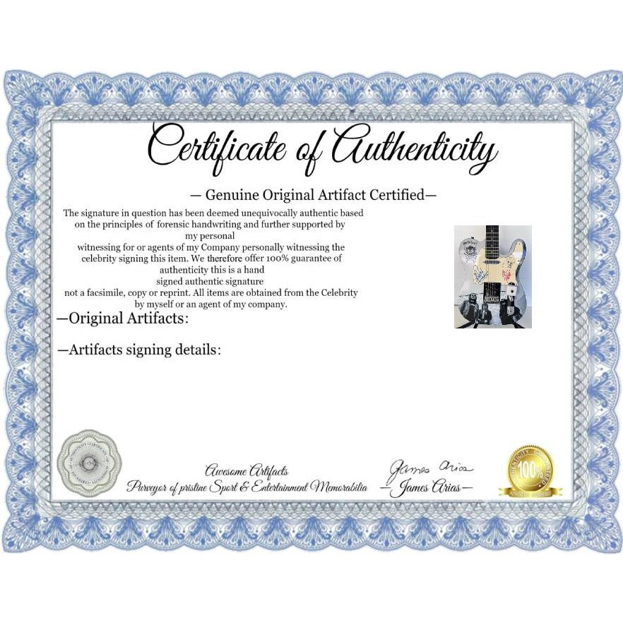 Lemmy Kilmister, guitarist Larry Wallis and drummer Lucas Fox Motörhead "One of a Kind" telecaster full size electric guitar signed.