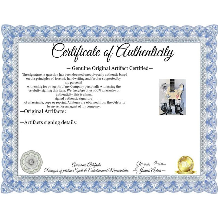 Lemmy Kilmister, guitarist Larry Wallis and drummer Lucas Fox Motörhead "One of a Kind" telecaster full size electric guitar signed.