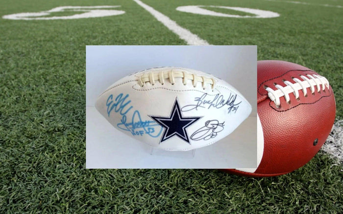 Ezekiel Elliott, Tony Dorsett, Herschel Walker and Emmitt Smith Dallas Cowboys football signed with proof