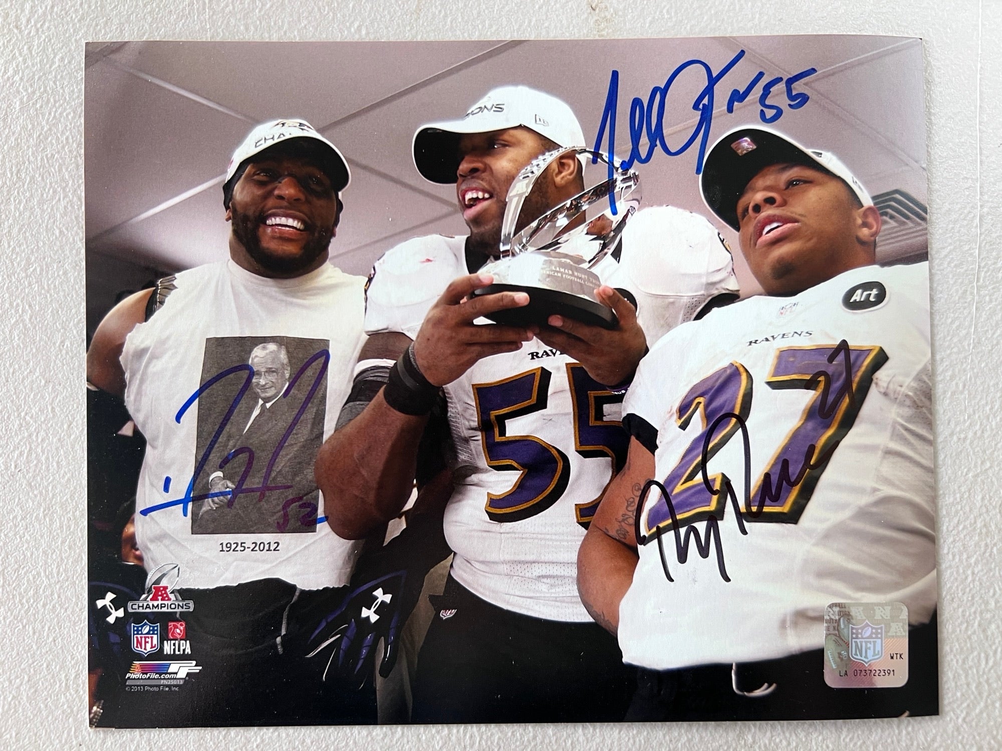 Ray Lewis, Jonathan Ogden, Ray Rice Baltimore Ravens 8x10 photo signed