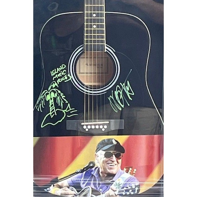 Jimmy Buffett full size acoustic guitar signed with sketch with proof and museum quality frame 21x46 inches.