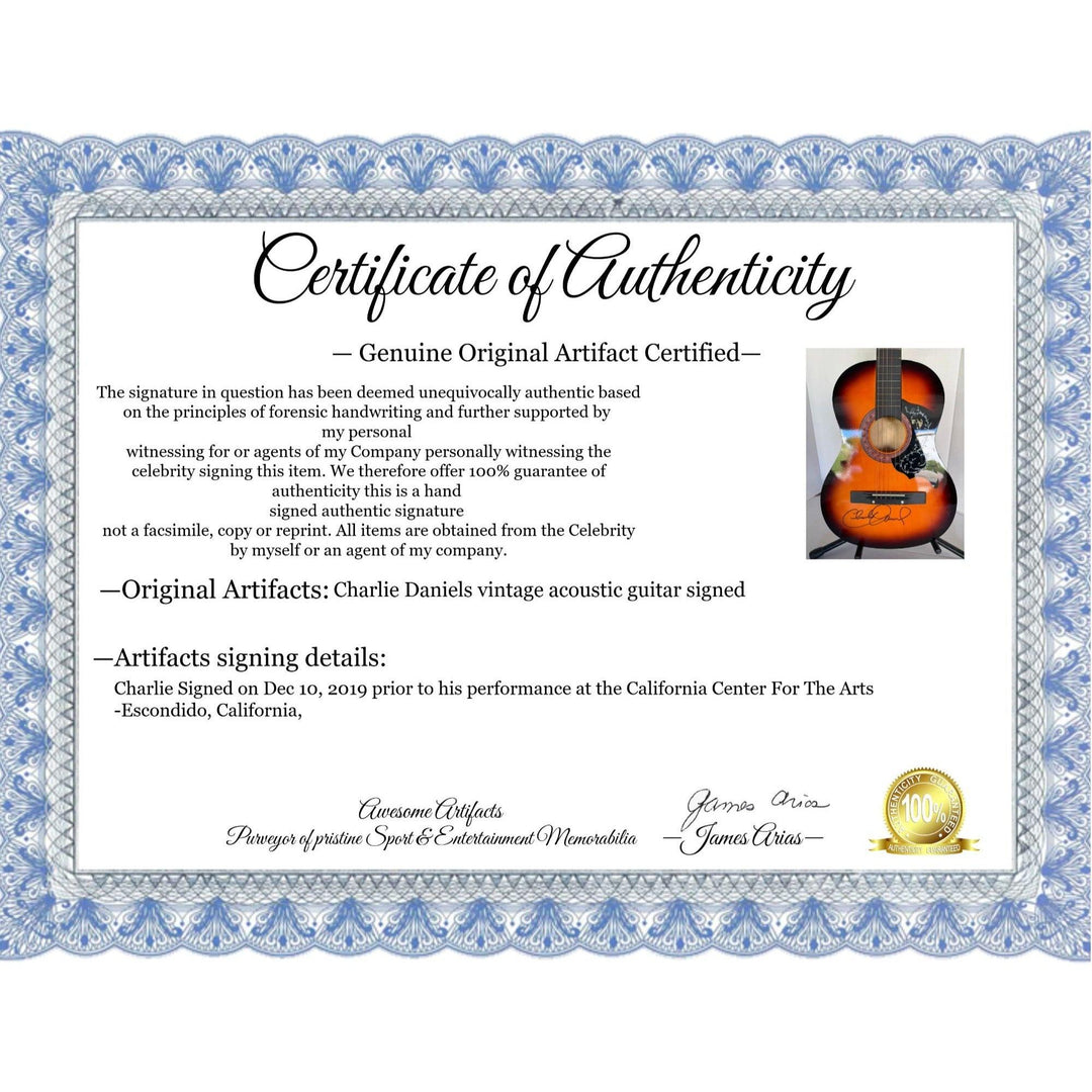 Charlie Daniels vintage acoustic guitar signed with proof