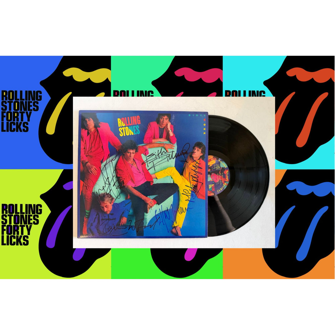 Rolling Stones " Dirty Work" original lp signed with proof Mick Jagger, Keith Richards, Bill Wyman, Charlie Watts
