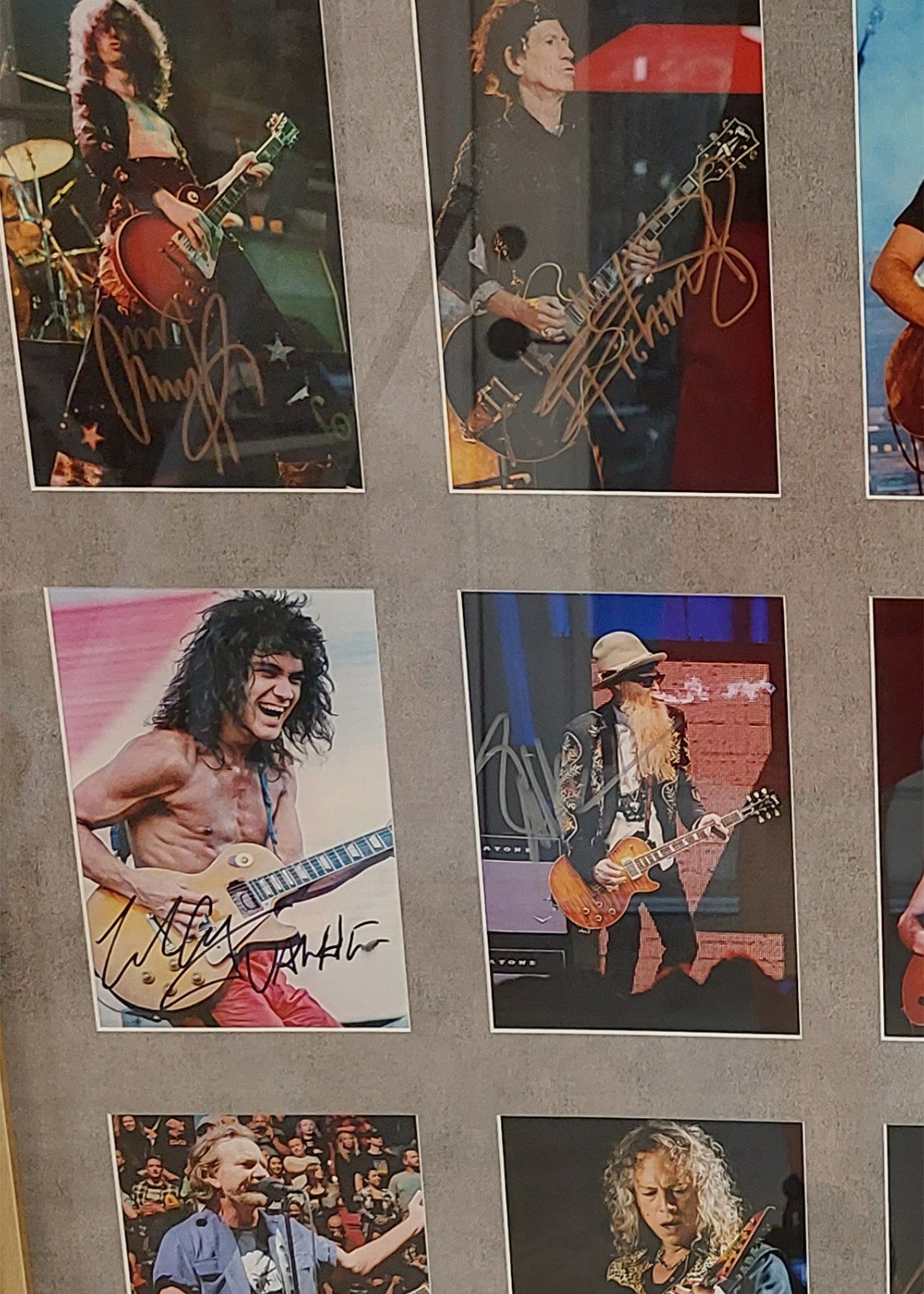 20 Rock n Roll guitar greats Keith Richards, Carlos Santana, Jeff Beck, Jimmy Page 32x45 framed and signed with proof