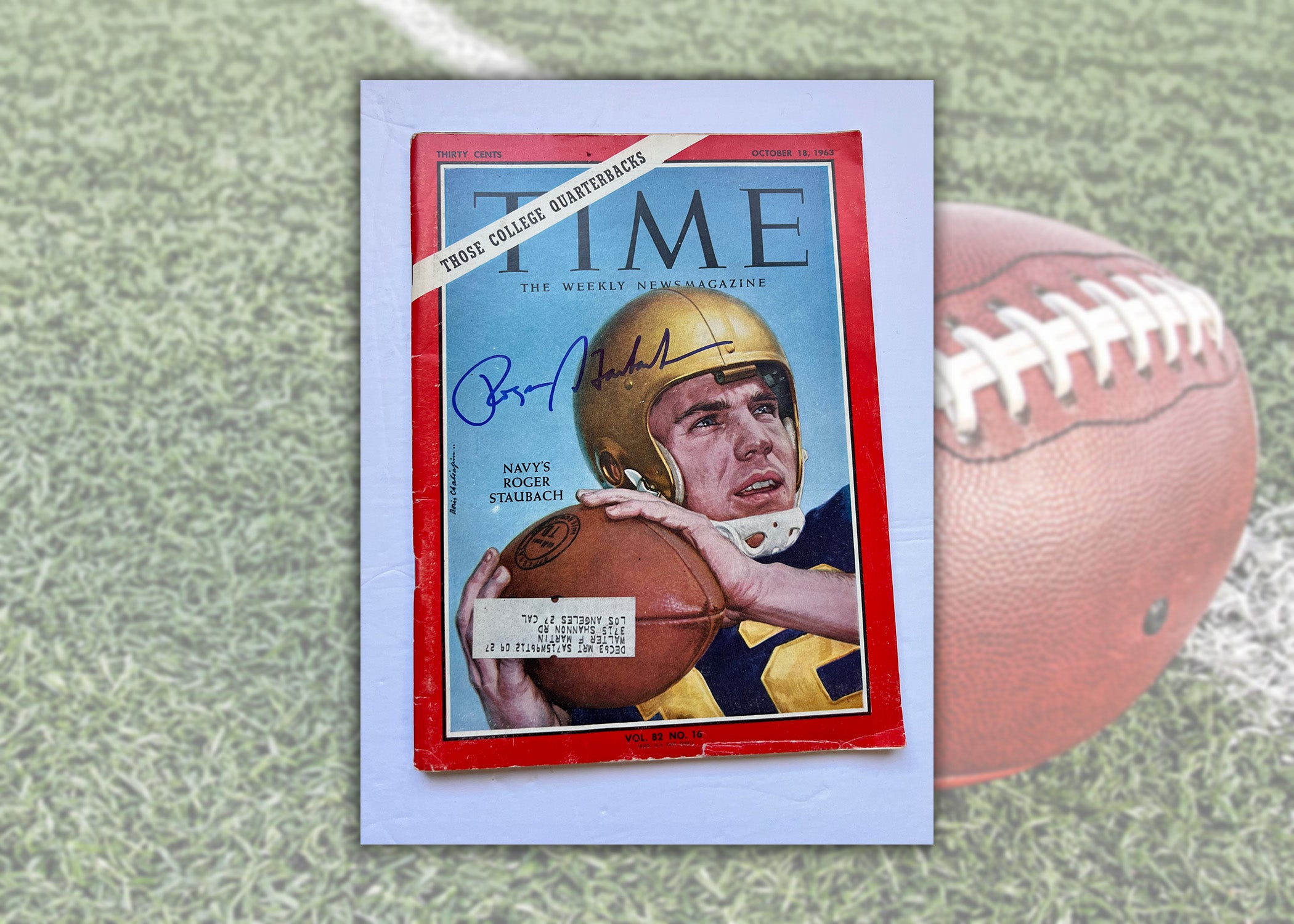 Roger Staubach original 1963 Time Magazine signed with proof