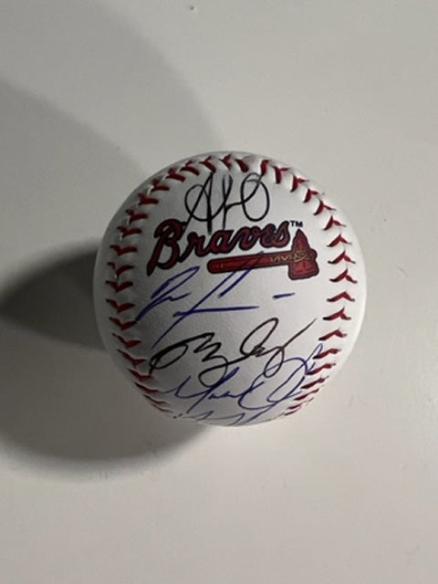 Ronald Acuna Jr, Matt Olson, Austin Riley, Sean Murphy Atlanta Braves Rawlings MLB Baseball signed with proof & free acrylic display case