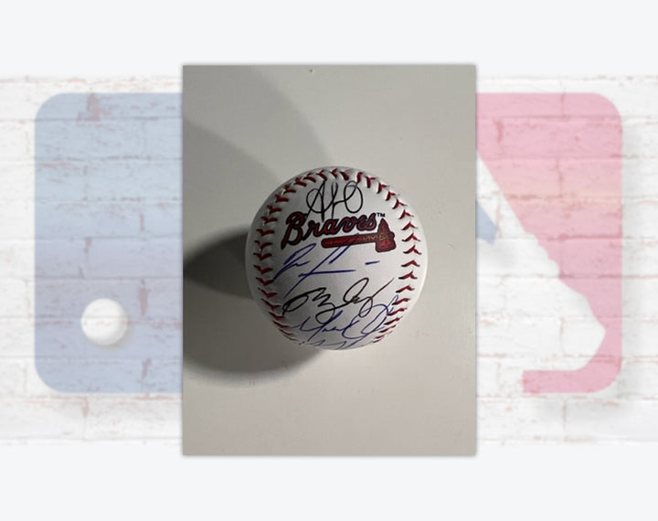 Ronald Acuna Jr, Matt Olson, Austin Riley, Sean Murphy Atlanta Braves Rawlings MLB Baseball signed with proof & free acrylic display case